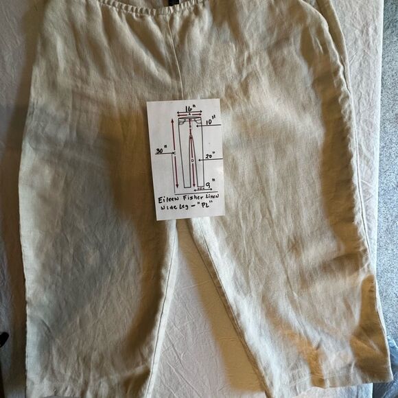 Eileen Fisher Cream Wide-Leg Linen Cropped Pants Size PL - Picture 6 of 6